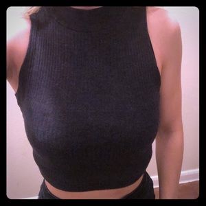 Sexy, knit, sleeveless charcoal grey crop top.